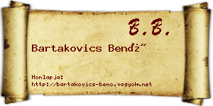 Bartakovics Benő névjegykártya